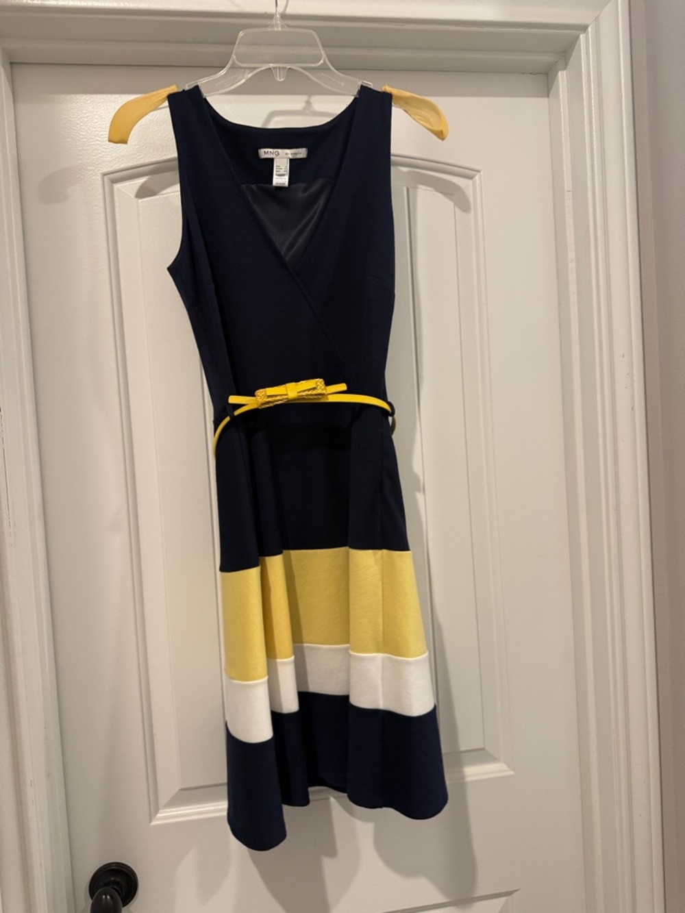 Mango Navy Sheath Dress with Yellow and White Bands